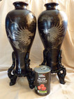 2 X Large Chinese Lacquer Meiping Vases Stands Dragons Pearl Silver Foochow 40cm