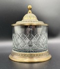 Antique Clear Glass Crystal And Brass Vanity Apothecary Lidded Jar