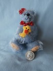 2001 Vintage 4  World Of Miniature Bears By Theresa Blue Mohair Holding Duck