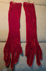 23  Long Stretch Velvet Gloves Slip-on Opera Length Red With  Rhinestones