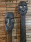 2 Papua New Guinea Carved Wood Forks Man Ancestor Figure Faces Shell Eyes