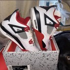 Jordan Air Jordan 4 Retro  gs  White red black Leather Sneaker 4 5y