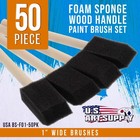 50 Pack - 1   Foam Sponge Paint Brush Set Wood Handle Craft Touch Up Stain