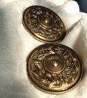 Large Antique 19th C Pierced Brass Victorian Wreath Shield Armor Buttons Set 2
