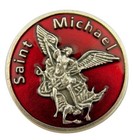 Red Enamel Catholic Archangel Saint Michael Pocket Token  1 1 8 Inch