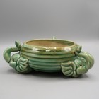 3 Elephants Ceremic Planter Trunks Up Green Vintage Crazing 4 In Wide Lucky