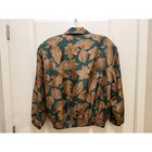 Fuda International Vintage 100  Silk Leaf Print Bomber Jacket Green Bronze M