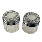 Antique Sterling Silver Cut Glass 2pc Vanity Jars London Hallmarked 1878 Gb
