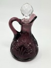 Sandwich Pressed Glass Cruet Purple Amethyst Glass Hand Blown With Stopper 6 