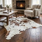 White Brown Cowhide Rug Natural Hair On Leather Cow Skin Large Area Carpet Decor