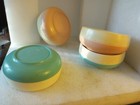 Vintage Vacron Ware Bopp Decker Mcm Set Of 4 5  Bowls Aqua Turquoise pink 1960s