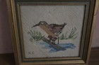 Vintage Handmade Completed Petit Point Needlepoint 5  X 5  Framed Bird Sandpiper