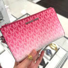 Michael Kors Jet Set Travel Double Zip Wristlet Wallet Mk Logo Pink Dragonfruit