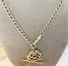 Antique Gold Filled Watch Chain Necklace With Fob      t    Bar Heavy 42  Grams