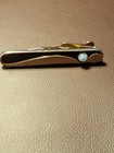     Vintage Sterling Silver Modernist Wave Faux Pearl Tie Bar Clip 10 70g