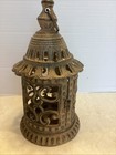 Vintage Heavy Cast Iron Ornate Candle Holder Lantern 10 5  Tall