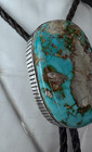 Vintage Navajo Sterling Silver High Grade Solid Turquoise Oval Bolo Tie 2 5 