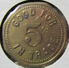 Bagley Brass Iowa Token Good For 5c In Trade  Miller s Billiard Parlor
