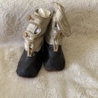 Antique Baby Toddler Shoes High Top Two-tone Leather Black White Button Strap