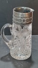 Vintage Diamond Cut Glass Pitcher With Silver Top
