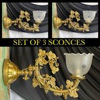 3 Restored Antique Vtg Wall Sconces C1860 Rococo Henry Hooper Victorian Ornate