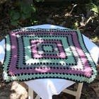 Vintage Green Purple Crochet Granny Square Afghan Throw Boho Hippie 39 X 42 