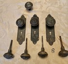 Ornate Antique Victorian 8 Door Knobs Set W 3 Matching Backplates-fancy Embossed