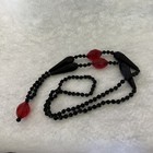 Vintage Art Deco Faceted Cherry Red   Black Bakelite Necklace 52 Grams
