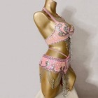 Sequins Beaded Carnival Rave Edc Outfit Samba Belly Dance Costume Bra Belt Pink