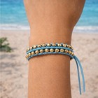 Bali Blue Wrap Bracelet Gold Beads Boho Multi Strand Adjustable Handmade