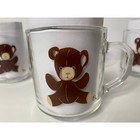 Vintage Glass Coffee Mug Set Of 4 Clear Teddy Bear Design Luminarc