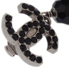 Chanel Cc Dangle Earrings Clip-on Silver Black Rhinestone 04a 166366
