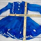 Vintage Girls Long Sleeve Circle Dress Size 6 Blue White Lace Trim Polyester