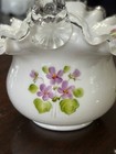 Vintage Fenton Silver Crest Glass Basket Violets In The Snow 8  W Handle