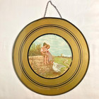 Chimney Flue Stovepipe Cover Boy Girl Belgium  Germany Lithograph Art Glass 9 5 