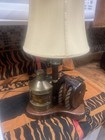 Vtg Large Nautical Wood Pulley  Brass Starboard Light With A 3 Way Switch 26   