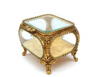 Vintage Ormolu Style Glass Jewelry Casket Beveled Glass Trinket Box Vanity 5 