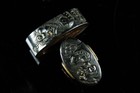 Antique Edo Period Shakudo Fuchi Kashira Set Cloud Lion Design Signed Naotsune
