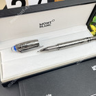 Montblanc Silver Rollerball Pen Engraved Pattern Blue Top Luxury Gift Box