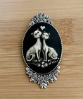 Cat Cameo Brooch Pin Victorian 2 Cats In Love  Antiqued Silver Vintage Style Pin