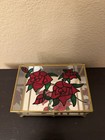  Matched Pair Of Vintage Glass Brass Trinket jewelry Box W hinged Floral Top