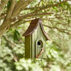Rustic Wooden Birdhouse With Distressed Finish And Hanging Hook For Outdoor Use