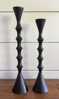 Large Vintage Bamboo Style Cast Brass Candlesticks Pair Antique Bronze Patina