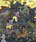 Antique Persian Mughal Illuminated Manuscript Islamic Painting Arabic Tiger Hunt