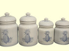 Vintage Colonial Williamsburg Pineapple Canisters Set Of 4 Kitchen Storage Blue