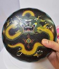 Antique Vtg Cloisonne Enamel Dragon Design Lidded Box bowl Round Large 7 5 -read