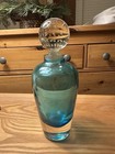 Hand Blown Glass Container With Stopper     Aqua Blue 9  Tall     Mystery Bottle