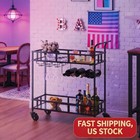 Modern 2-tier Rolling Bar Cart  Mirrored Metal Beverage   Wine Service Trolley