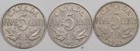 1922 1923 1928 5 Cent Canada Lot Of 3 - High Grade Examples