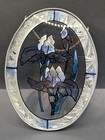 Joan Baker Vintage Oval Sun Catcher Purple Irises Hand Painted Frosted Glass